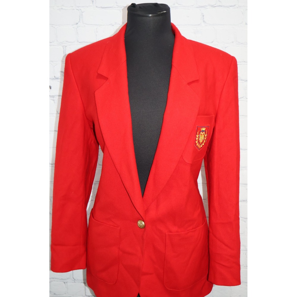 Pendleton Blazer Women 8 Gold Buttons Crested 100% Virgin Wool Coat Red Made USA